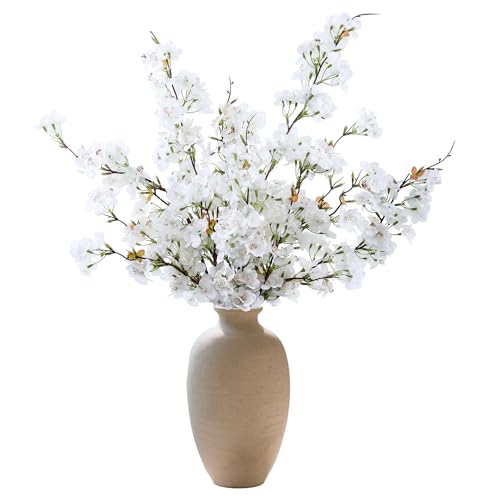 4pcs Cherry Blossom Branches Artificial Flowers for Spring Tall Vase Decoration,40" Long Stem Fake Cherry Flowers for Home Wedding Party Bedroom Table Centerpiece Arrangement Decor(White) - color: White
