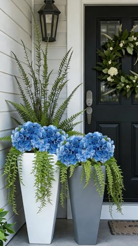 Hollyone Blue Hydrangea Artificial Flowers 6pcs Large Real Touch Faux Hydrangeas Silk Flowers Bouquets Fake Flower with Stems for Home Decor Indoor Wedding Kitchen Centerpiece Table Decorations - color: Blue