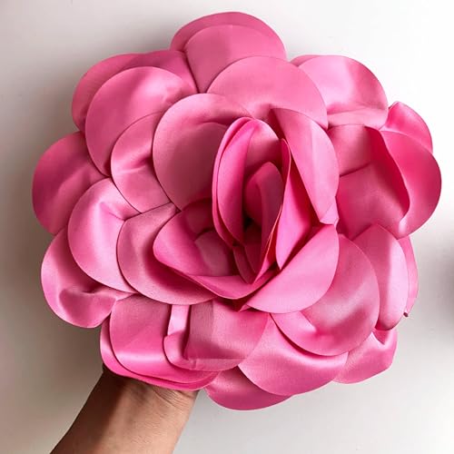 Heyiwell Large Satin Fabric flower for Brooch Pin Wedding Party Dance Dress Suit Clothes Head Hair Accessories DIY Decor 9.45"Inch - color: Pink