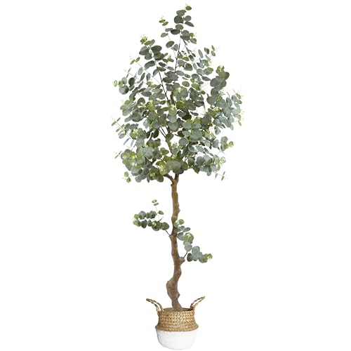 Artificial Eucalyptus Tree 6ft, Faux Plant with Basket, Fake Eucalyptus Trees with White Silver Dollar Leaves, Faux Potted Plants for Home Office Decor Indoor Outdoor - color: Eucalyptus, size: 6ft