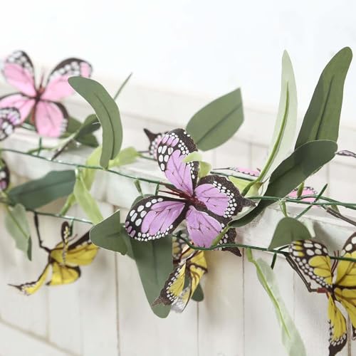 Efavormart 5.5ft Artificial Eucalyptus Leaf Table Garland with 7 White Silk Rose Flowers, Pre-Arranged Floral Greenery Vines for Wedding Reception Table and Ceremony Backdrop - color: Type17