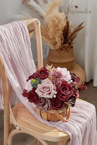 Serwalin Artificial Flowers Wedding Flowers, Fake Burgundy Flowers Pink Bridal Shower Centerpieces Silk Flower, Home Decor DIY - color: Burgundy Pink Roses, size: Square