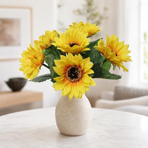 Larksilk 2 Pack 14" Artificial Sunflower Bundle – 6 Stems, Faux Yellow Sunflowers for Vase, Home Décor, Centerpieces, Weddings