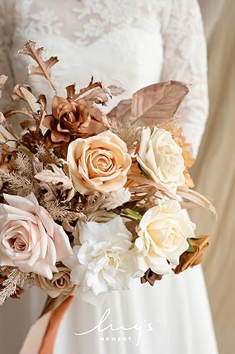 Ling's moment 13 Inch Artificial Wedding Bouquets for Bride Bridal Bouquet Bridesmaid Bouquet Tossing Bouquet for Wedding Ceremony Anniversary Bridal Shower - color: Or-rust & Sepia, size: Small 13 Inch