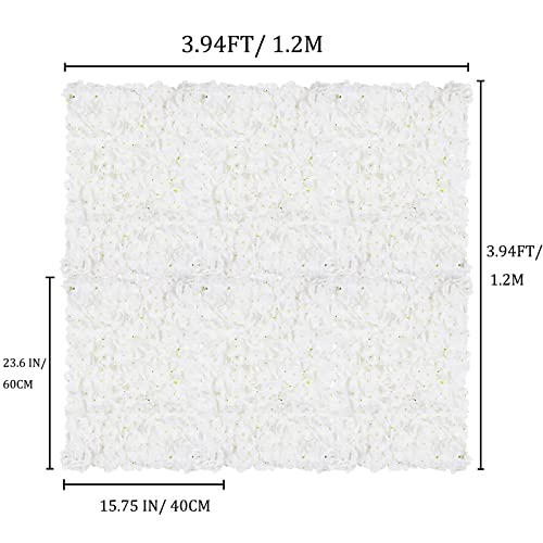 BLOSMON Flower Wall Panel Backdrop: 6 Pcs 24 x 16 Inch Ivory White Artificial Hydrangea Floral Walls for Wedding Party Baby Bridal Shower Decor - Hanging Fake Silk Flower Backdrop Decoration - color: Ivory White