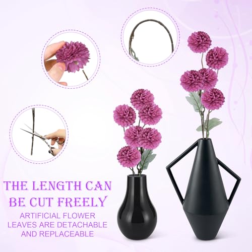 INQCMY Artificial Flowers 12 Pcs Fake Chrysanthemums Faux Kiku Flower Long Stem 20" Realistic Silk Pompon Mums for Vase Wedding Bouquets Centerpieces Home Decor (Deep Purple) - color: Deep Purple