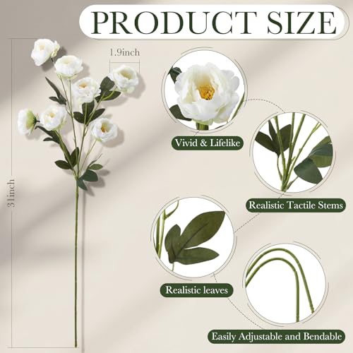 6 Pcs 32" Large White Artificial Peonies Stems Flowers, Real Look Faux Silk Peony Bouquet 42 Heads Total for Vase Filler, Farmhouse Rustic Neutral Home Decor, Wedding Centerpieces - color: White