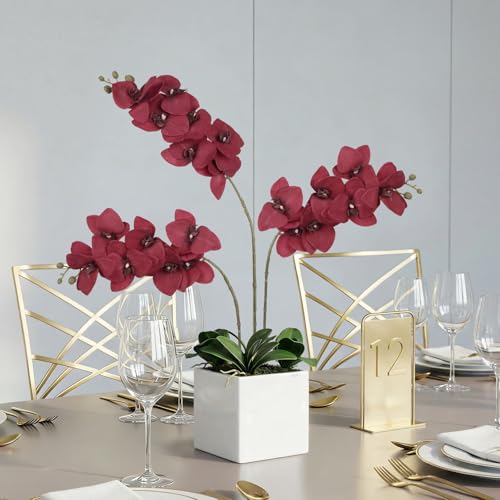 6 Pcs Burgundy Artificial Orchids Silk Flowers 30" Fake Tall Orchid Realistic Faux Phalaenopsis Flower Stems for Restaurant Hotel Wedding Party Home Decoration (Burgundy) - color: Burgundy
