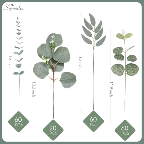 Serwalin 200pcs Artificial Mixed Eucalyptus Leaves Stems Bulk, 4Kinds Silver Dollar Eucalyptus Leaves Picks,Faux Eucalyptus Stems Sprays for DIY Bouquets Floral Arrangement Home Decor - color: Attractive Forest Green-200pcs