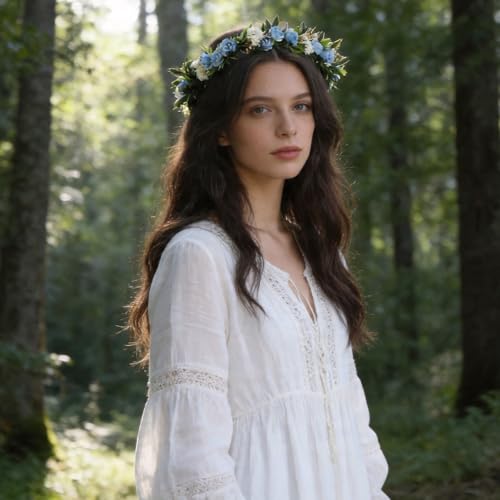 Blue Flower Crown Headband, Artificial Fairy Rose Floral Headpiece, Bridal Boho Flower Headbands for Women Maternity Birthday Wedding Renaissance Festival Party Hair Accessories - color: Blue