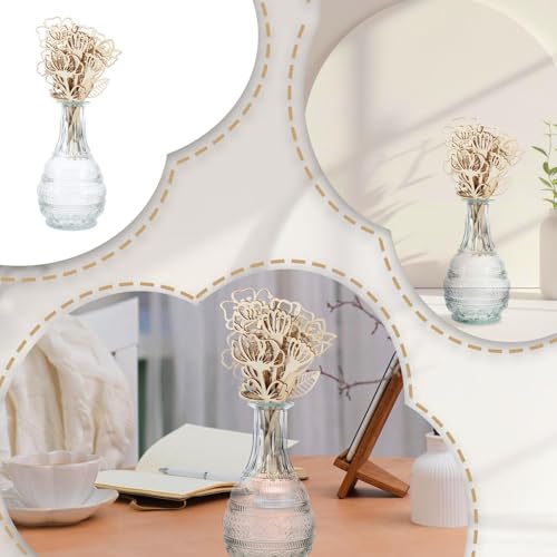 Ptwola 54PCS Wooden Wildflower Decor Set Wood Colorable Flowers Floral Cutouts Signs Laser Cut Stems Crafts Bouquet Boho Wall Decals for Home Birthday Holiday Art DIY Nursery Bedroom Decoration