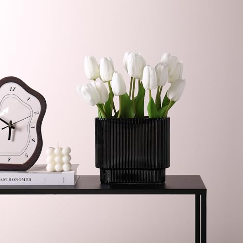 Black Ceramic Vase for Flowers, Decorative Boho Vase for Decor, Rectangle Vases for Tulips, Pampas Grass Vases for Living Room, Office, Mantel, Wedding, Dining Table, 7 Inches - color: Black, size: Medium Rectangle