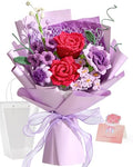 Alecono Crochet Flower Bouquet, Purple and Hot Pink Knitted Flowers, Crochet Roses Flower for Valentine Day Lover Anniversary Birthday Mother's Day Graduation Gifts (with Card) - color: Purple, Hot Pink, size: Large
