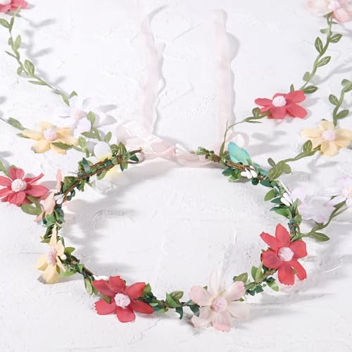 Colorful Fairy Flower Headpiece, Bohemian Hippie Daisy Floral Headband, Forest Vine Flower Crown for Women Bridal Wedding Boho Renaissance Party Costume Cosplay Accessory - color: Multicolor 1