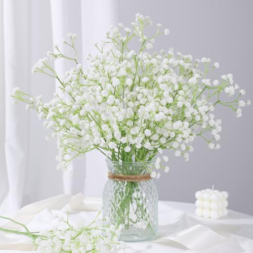 Babys Breath Artificial Flowers, 30 pcs White Flowers Artificial Real Touch Faux Flowers Bouquet Look Real Fake Flowers for Wedding Party Home Garden Tables Centerpieces Office Arrangements Decoration - color: Baby Breath-white