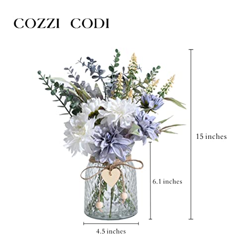 Fake Flowers Artificial Blue Flowers with Vase, Table Centerpieces for Dining Room, Silk Flower Arrangements for Home, Living Room Bathroom Plant Decor, Centerpiece Table Decorations - color: White and Blue