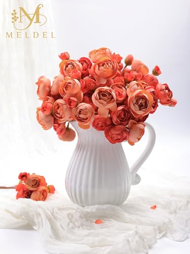 32Pcs Ranunculus Artificial Flowers Burnt Orange - Faux Silk Mini Peonies for DIY Wedding Bouquet, Home Decor, Bridal Shower Centerpieces - color: Burnt Orange