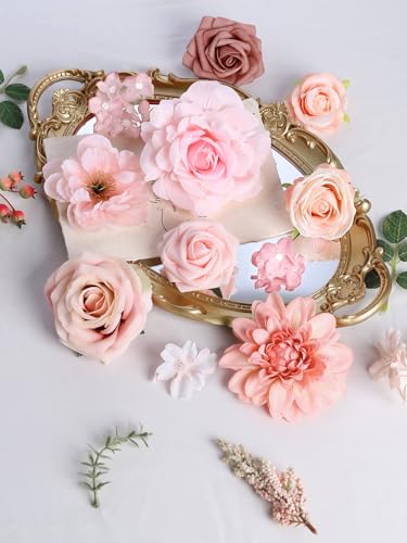 rongflower Artificial Flowers Combo Box Set Silk Flowers Fake Rose for DIY Floral Arrangements Wedding Bouquets Centerpieces Baby Shower Party Home Decorations (Pink) - color: Pink