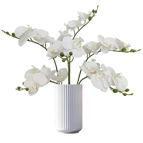 ATFL 6 Pack White Orchid Artificial Flowers Real Touch, 23'' Artificial Fake Faux Silk Orchid Stem Bouquets for Wedding Party Home Garden Decor,Orquideas Artificiales para Decora (6, White) - color: White