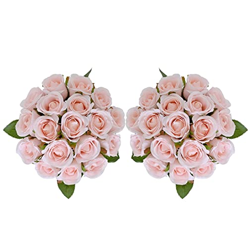 ZMZQ&flw 2 Bouquet Artificial Flowers 36 Heads Silk Pink Roses Fake Flowers Single Stem for Outdoor Bridal Wedding - color: Pink 36pcs