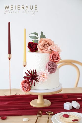 Artificial Flower Box Set Silk Fake Flowers DIY Center Cake Decoration Wedding Bouquet Corsage Home Decor Outdoor Decor Gift (Cream red) - color: Cream Red