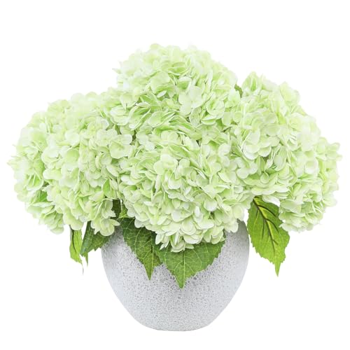 LFF 3Pcs Light Green Hydrangea Artificial Flowers, 8.66" Large Real-Touch Latex Blooms with 22" Long Stems, Faux Hydrangea for Outdoor Planter Indoor Home Table Centerpieces Wedding Decor Bouquets - color: Light Green
