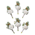 White Rose Boutonniere for Men, Faux Foam Flower for Wedding 6Pcs | Fake Foam Rose Boutonnieres for Wedding Prom Groom and Groomsman Ceremony Anniversary Party Homecoming - color: 6pcs White Boutonniere
