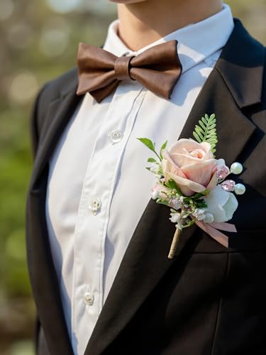 Corsage and Boutonniere Set with Pink Roses for Bride, Groom, Bridesmaids Groomsmen Weddings, Proms, Homecomings. Perfect Party Suit Decor Wedding Flowers Accessories (Pink) - color: Pink