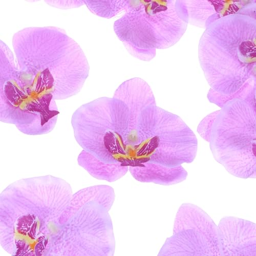 M METERXITY 20-Pack Artificial Orchid Flower Heads, Silk Faux Butterfly Flowers Head for Wedding/Bouquet/Bridal/Party Decor, Fake Phalaenopsis Petals Bulk [3.54 Inch, Light Purple] - color: Light Purple, size: 3.54 Inch