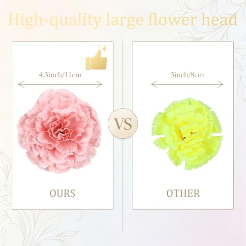 Pink Carnations Artificial Flowers 10Pcs Large Carnations Heads Lush Silk Flowers Bouquet with Stems for Wedding Bouquets Bridal Home Table Centerpieces(Pink) - color: Pink