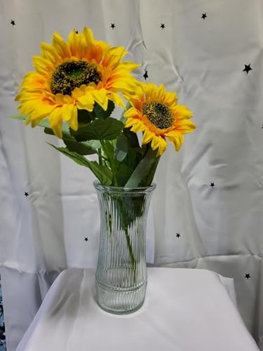 ATFL 12PCS Yellow Sunflowers Artificial Flowers, 24''Fake Silk Sunflower with Long Stem, Artificial Sunflowers for Fall Home Decor, Baby Shower, Wedding Decor and Cemetery Flowers Decor - size: 24"