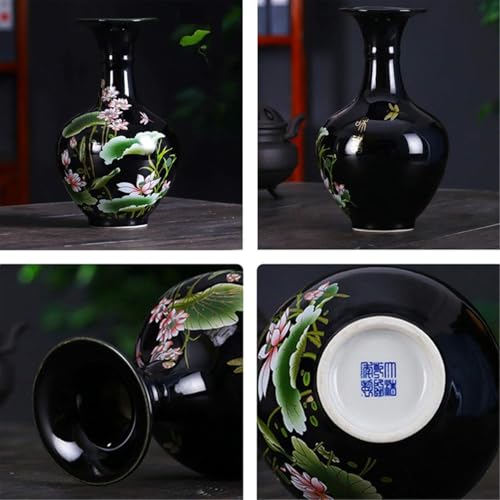 9.45'' China Style Decorative Vase, Classic Ceramic Vases for Art Home Decoration, Chinese Retro Porcelain Ceramic Vase with Base, Jingdezhen Ceramic Oriental Vase - Black - color: Black