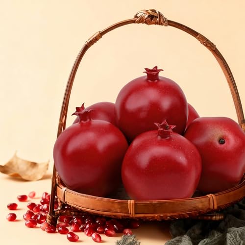 Gresorth 6 Pcs Lifelike Artificial Pomegranet Decoration Fake Pomegranate Fruit Home Party Kitchen Festival Show - color: Pomegranate
