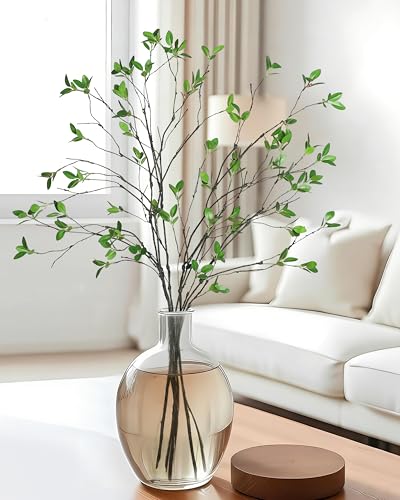 DuHouse 34" 5Pcs Fake Greenery Stems Artificial Ficus Branches Artificial Plants for Home Office Table Vase Filler Decoration(Dark Green) - color: Dark Green, size: 34"