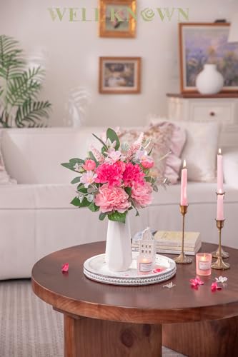 WELL KNOWN Artificial Flowers Bouquet, Spring Fake Flowers for Vase, Silk Faux Flowers DIY Table Centerpieces for Wedding, Dining Room, Kitchen, Office, Farmhouse, Mom's Decor & Gift (Pink & Hot Pink) - color: Pink & Hot Pink