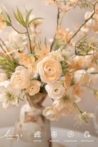 Ling's moment Artificial Greenery Stems Box Set, Faux Greenery Picks for DIY Bridal Bouquets Wedding Floral Arrangement Table Centerpieces, Cream & Red Clay - color: Filler Flower Combo- Cream & Red Clay