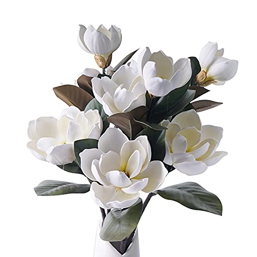 MINYULUA 3Pcs Artificial Magnolia Flowers - 29.5" Long White Magnolia Stem Flower, Faux Wedding Flower Bouquet Vase Floral Arrangement for Table Centerpiece Wedding Holidays Party Home Decor - color: White