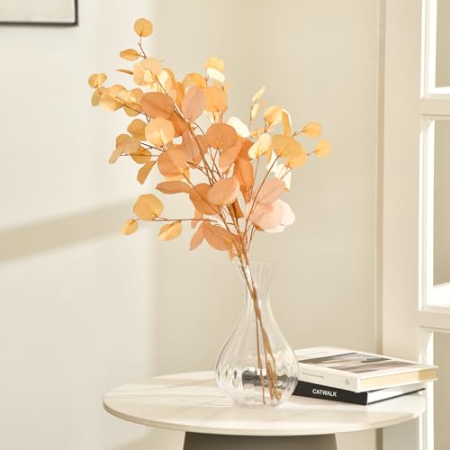 3 PCS Artificial Eucalyptus Stems Long 33" Fake Eucalyptus Leaves Branches for Vase Home Wedding Party Decorations, Champagne - color: Champagne*3