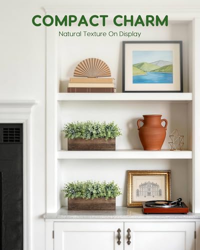 Velener 14" Artificial Eucalyptus Plants in Rustic Rectangular Wooden Planter Box, Fake Plants for Dining Room Centerpiece, Farmhouse Faux Plants for Mantel/Kitchen/Bathroom/Coffee Table Decor - color: Eucalyptus