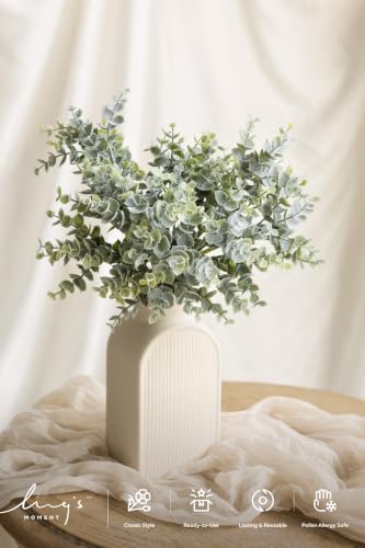 Ling's moment Artificial Plants Eucalyptus Leaves Branches,18Pcs 8" Tall Fake Greenery Filler Decor w/Stems, Realistic Texture Flocked Plants for Wedding Bouquets/Table Centerpieces, Room/Office - color: Grn- Dusty