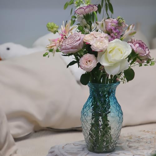 Vase for Flowers Small Glass Vases for Home Decor Table Centerpieces Living Room Bedroom Bookshelf Kitchen Modern Office Wedding Decoration Vintage Flower Vases Blue White - color: Blue White