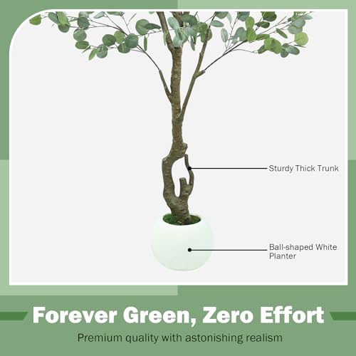 Caxchiling Large Artificial Eucalyptus Tree 7FT, Fake Tree for Indoor Outdoor, Lifelike Tall Floor Plants with Heavy Trunk and Ball-Shaped Pot, Home Office Decor Living Room Bedroom Doorway Hallway - color: Eucalyptus, size: 7ft