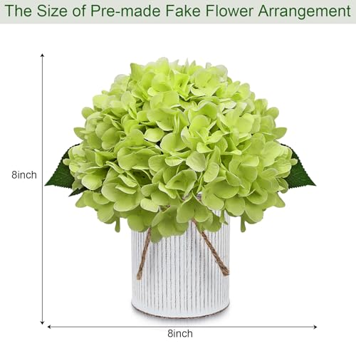 Flower Table Centerpieces - Set of 6 Floral Arrangement Artificial Wedding Hydrangeas Floral Arrangement with Rustic Metal Vase for Bridal Tea Party Event Decorations - Light Green - color: Light Green