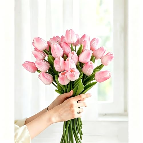 12pcs Artificial Tulips - Lifelike Faux Flowers for Valentine's Day, Mother's & Father's Day Decor | Versatile for Home, Office, Weddings & More (Peach Powder) - color: Peach Powder