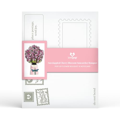 Lovepop Sun-Dappled Cherry Blossom Suncatcher Bouquet - 3D Cherry Blossom Bouquet for Friend, Mom, Grandma, Her, Sister (Sympathy, Birthday, Mother's Day) 12" - Blank Notecard & Envelope Included - color: Sun-dappled Cherry Blossom Suncatcher Bouquet