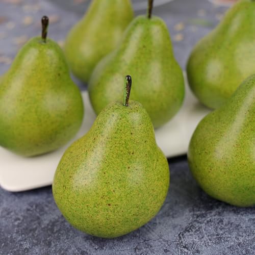 Gresorth 6pcs High Grade Fake Green Pear Decoration Artificial Realistic Fruit Simulation for Home Party Holiday Christmas Display - color: R