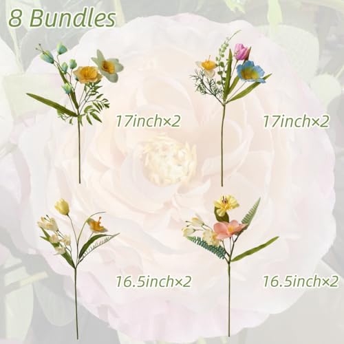 Artificial Wildflowers Bouquet, 8 Bundles Fake Silk Daffodil Flowers Arragement,Sunflowers Colorful Summer Floral Stems for Vases Indoor Outdoor Decor Wedding Centerpieces - color: DAFFODIL