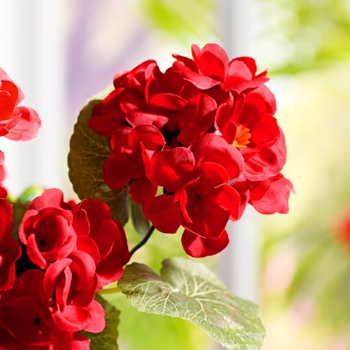 Waipfaru 6 Pcs Artificial Fake Flowers for Outdoors, UV Resistant Outdoor Artificial Plants, Silk Geraniums Red Spring Flower for Garden Porch Planter Patio Balcony Yard Home Decoration (6, Red) - color: Red, size: 6 PCS