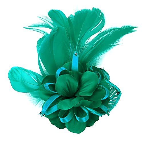 Song Qing Women's Fascinator Feather Flower Pin Brooch Corsage Bridal Hairband Derby Hat Cocktail Party Wedding - color: A8 Green
