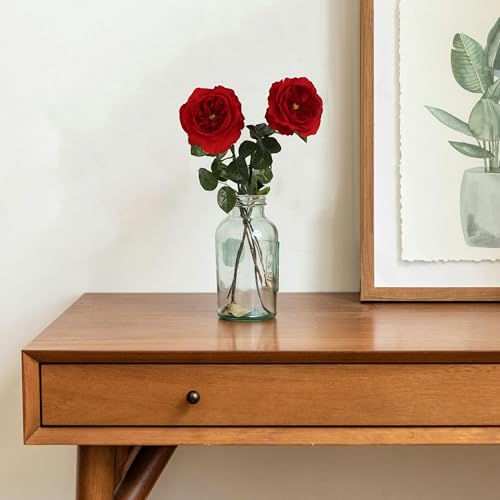 Real Touch Roses Red 2pcs 5.12" Big Red Roses Artificial Flowers Fake Flowers for Decoration Latex Peony Faux Flowers Silk Roses 25.60'' Long Stem for Wedding Home Room Kitchen Decor (Red) - color: Red